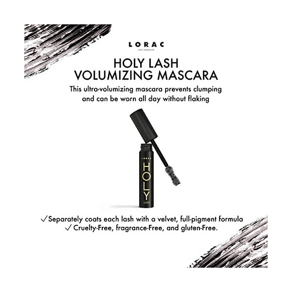 LORAC, Holy Lash Volumizing Mascara, Mascara Noir Allongeant et Épaississant, au Beurre de Karité et Vitamine E, Mascara Noir