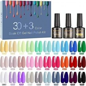 Vernis Semi Permanent -33 Manucure Nail Art Lot Vernis à Ongles Gel UV LED Nail Polish 30 Couleurs Populaire Avec Base et Top