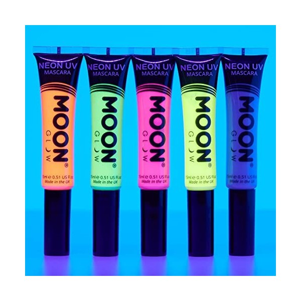 Moon Glow Mascara UV néon | Couleur néon vive, brille sous un éclairage UV | Maquillage néon, orange, bleu, vert, rose, 15 ml