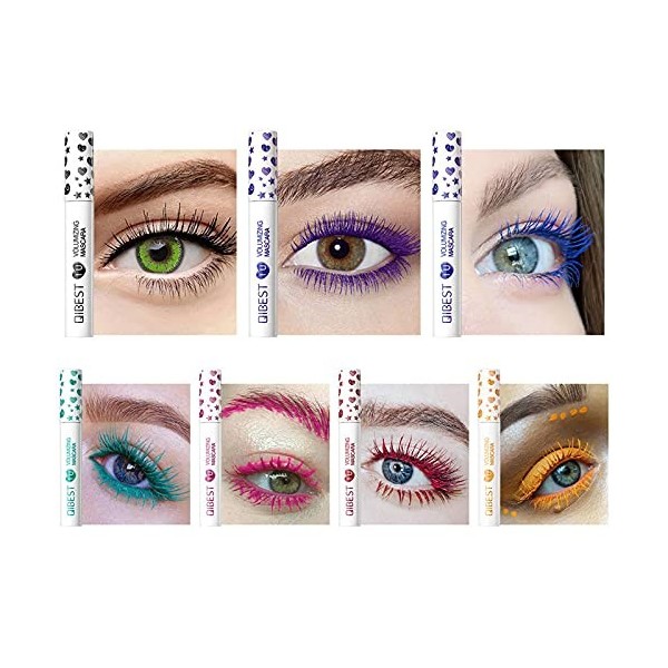 CkFyahp Ensemble de mascara coloré, mascara de cils en fibre 3D imperméable arc-en-ciel de 7 couleurs pour un maquillage des 