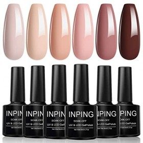 INPING Vernis Semi Permanent Nudee - 6 Couleurs Naturel Nude UV Vernis à Ongles, Rose Nu Abricot Le Brun Foncé Chocolat Le Ca
