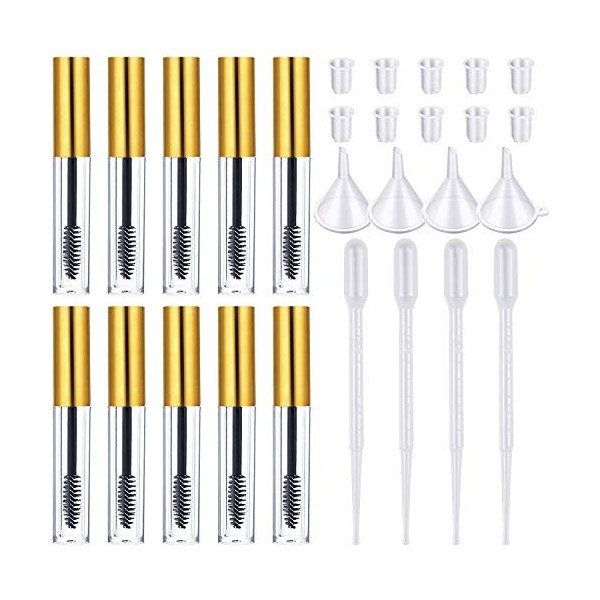 10Pcs Tube de mascara en vide avec baguette à cils, Bouteille de récipient de crème pour cils ensemble avec 10 inserts en cao