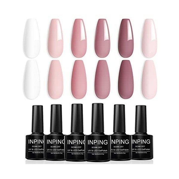 INPING Vernis Semi Permanent Nudee - 6 Couleurs Naturel Nude UV Vernis à Ongles, Rose Nu Abricot Le Brun Foncé Chocolat Le Ca