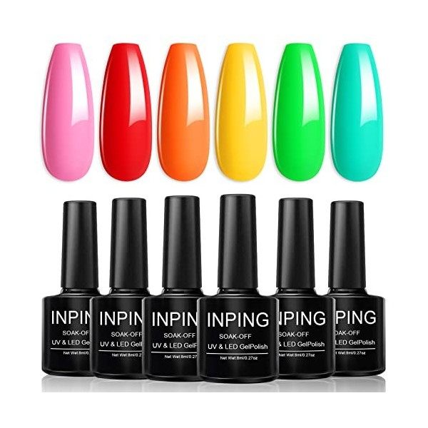 INPING Vernis Semi Permanent Nudee - 6 Couleurs Naturel Nude UV Vernis à Ongles, Rose Nu Abricot Le Brun Foncé Chocolat Le Ca