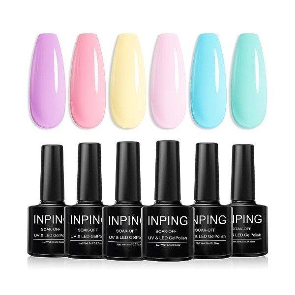 INPING Vernis Semi Permanent Nudee - 6 Couleurs Naturel Nude UV Vernis à Ongles, Rose Nu Abricot Le Brun Foncé Chocolat Le Ca