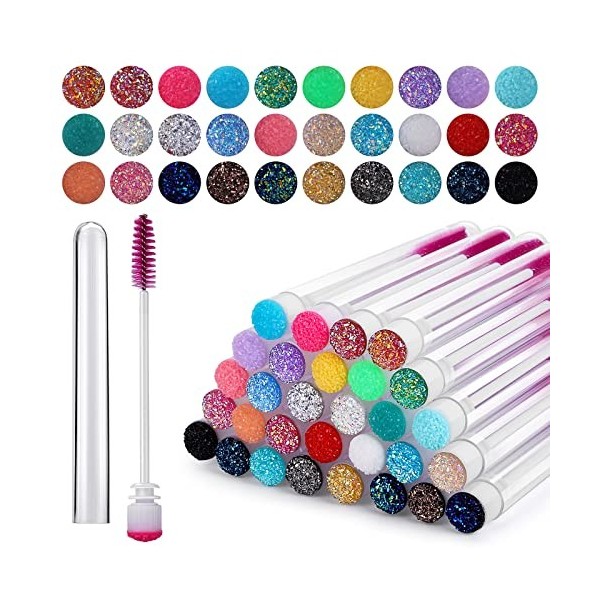 WLLHYF Lot de 60 pinceaux à mascara jetables, 30 bobines de cils jetables, 30 pinceaux de maquillage vides pour femmes et fil