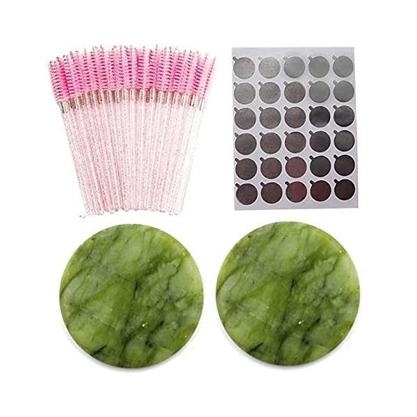 2 x pierres de jade, 50 x pinceaux à mascara rose cristal, 30 x autocollants de couverture en pierre de jade pour extensions 