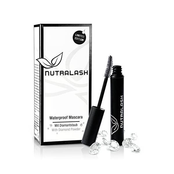 Nutralash Mascara Waterproof - Mascara Résistant à lEau avec Poussière de Diamant I Pour des Cils Plus Longs et Volumineux I