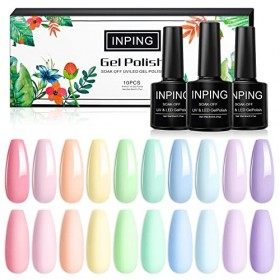 INPING Vernis Semi Permanent Pastel- 10 Couleurs Neon Printemps Dété UV Vernis à Ongles Bleu Rose Orange Rouge Jaune Or Bril