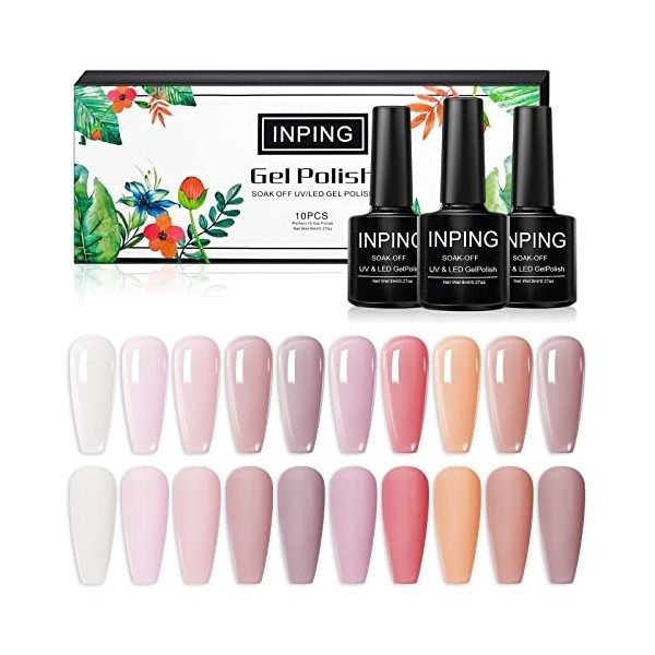 INPING Vernis Semi Permanent Pastel- 10 Couleurs Neon Printemps Dété UV Vernis à Ongles Bleu Rose Orange Rouge Jaune Or Bril