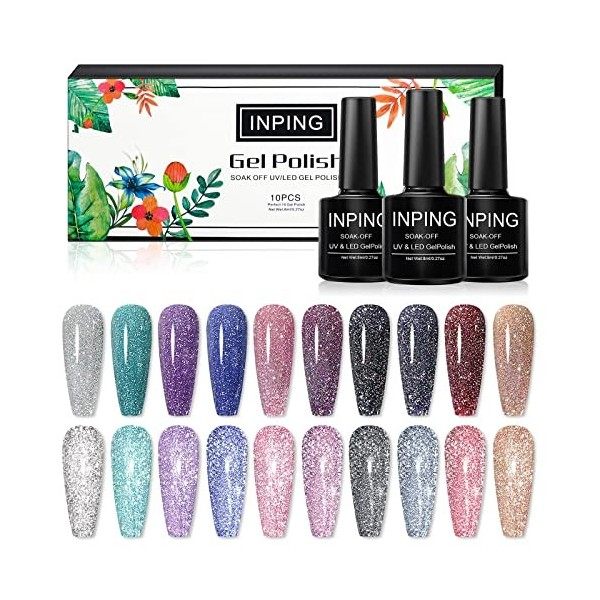 INPING Vernis Semi Permanent Pastel- 10 Couleurs Neon Printemps Dété UV Vernis à Ongles Bleu Rose Orange Rouge Jaune Or Bril