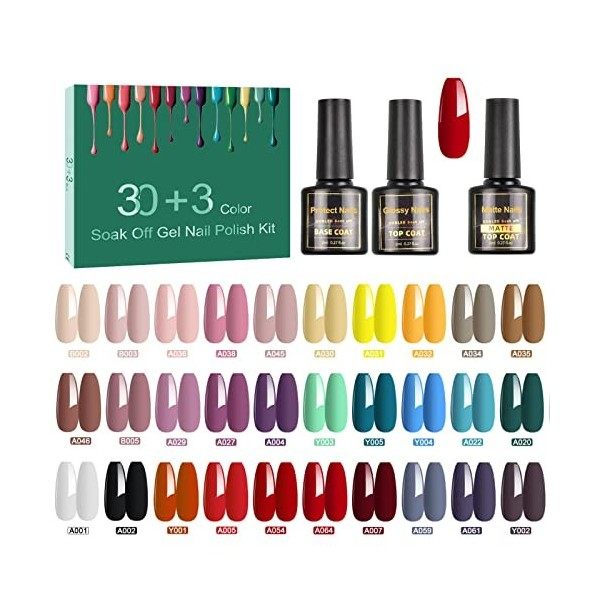 SINZONeu Vernis Semi Permanent, 33 Manucure Nail Art Lot Vernis à Ongles Gel UV LED Nail Polish 30 ouleurs Populaire Avec Bas