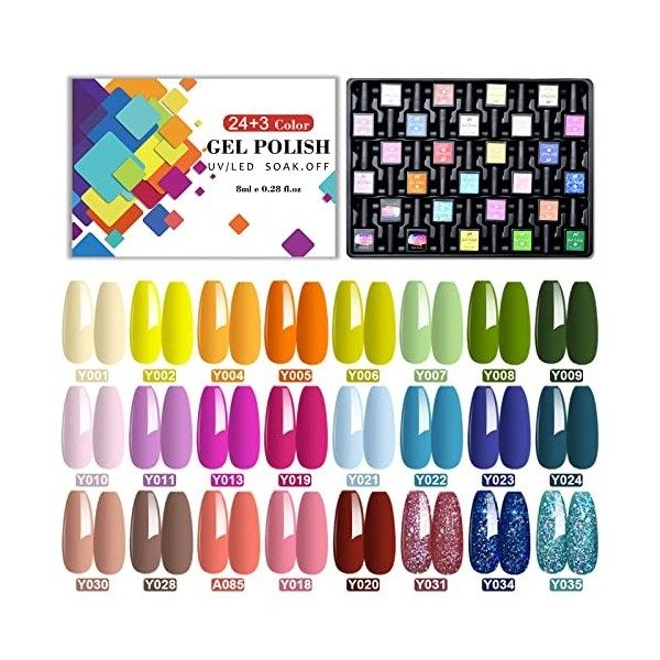 SINZONeu Vernis Semi Permanent, 33 Manucure Nail Art Lot Vernis à Ongles Gel UV LED Nail Polish 30 ouleurs Populaire Avec Bas