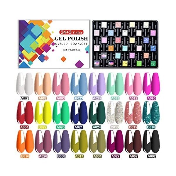 SINZONeu Vernis Semi Permanent, 33 Manucure Nail Art Lot Vernis à Ongles Gel UV LED Nail Polish 30 ouleurs Populaire Avec Bas