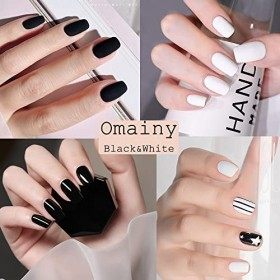 Omainy Blanc et Noir Vernis à Ongles UV/LED Nail Art Semi Permanent Noir Blanc Soak Off Vernis French Manucure 2pcs