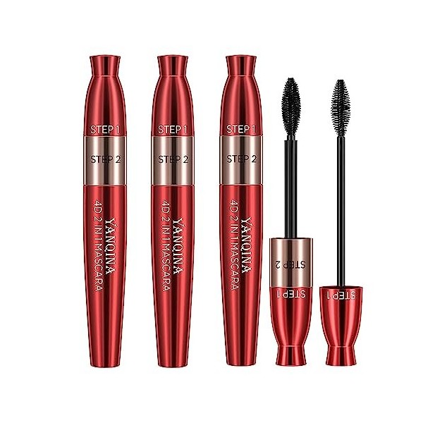 Mascara allongeant 4D, mascara noir 2 en 1 double extrémité 2 effets, séchage rapide imperméable longue durée sans agglomérat