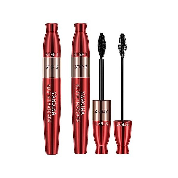 Mascara allongeant 4D, mascara noir 2 en 1 double extrémité 2 effets, séchage rapide imperméable longue durée sans agglomérat