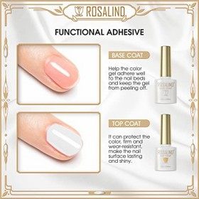 ROSALIND Base et Top Coat Vernis Semi Permanent, Primer Top Coat Vernis à Ongles UV Gel Polish Kit Manucure Semi Permanent 2P