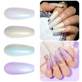 Vishine Vernis Gel Semi-permanent Nacré, 4 Couleurs Vernis à Ongles Blanc Perle Milky Vert Violet Effect Caméléon Nail Art Ve
