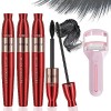 4D Lengthening Curling Mascara, Double-Ended Mascara Black 2 In 1, Black Waterproof Silk Fiber Lash Mascara, 4D Silk Fiber Ma