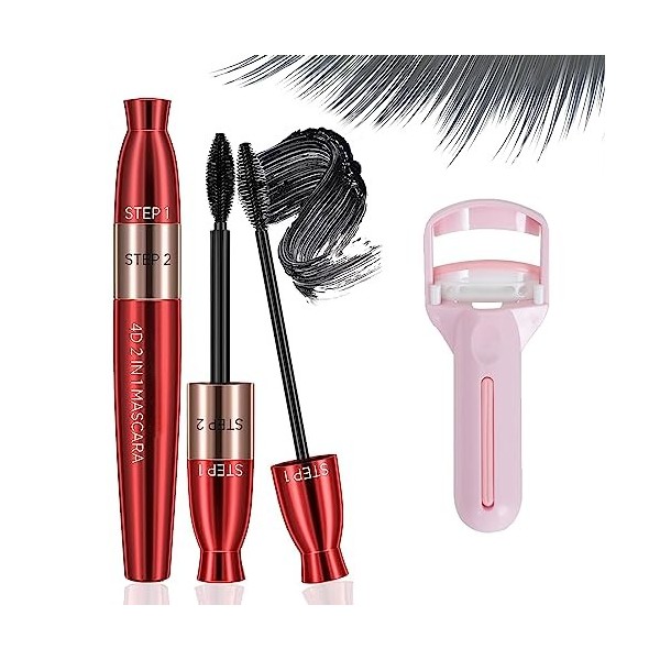 4D Lengthening Curling Mascara, Double-Ended Mascara Black 2 In 1, Black Waterproof Silk Fiber Lash Mascara, 4D Silk Fiber Ma