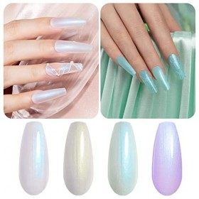 Vishine Vernis Gel Semi-permanent Nacré, 4 Couleurs Vernis à Ongles Blanc Perle Milky Vert Violet Effect Caméléon Nail Art Ve