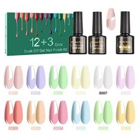 SINZONeu Vernis Semi Permanent -15 pcs, Manucure Nail Art Lot Vernis à Ongles Gel UV LED Nail Polish 12 Couleurs Populaire Av