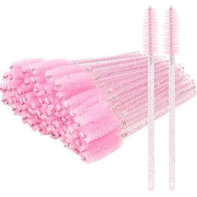 Lot de 300 baguettes de mascara jetables en vrac pour extension de cils - Kit applicateur de maquillage - Rose clair Cristal 
