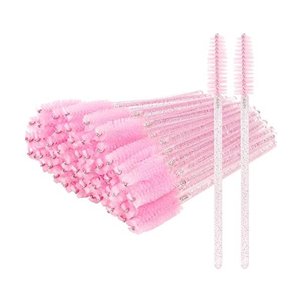 Lot de 300 baguettes de mascara jetables en vrac pour extension de cils - Kit applicateur de maquillage - Rose clair Cristal 