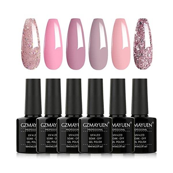 GZMAYUEN Vernis Semi Permanent Rose Nude 6PCS Rose Pale Pastel Gel Couleur Ongle UV Soak Off Rose Clair Polish French Manucur