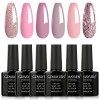 GZMAYUEN Vernis Semi Permanent Rose Nude 6PCS Rose Pale Pastel Gel Couleur Ongle UV Soak Off Rose Clair Polish French Manucur