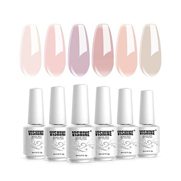 Vishine Vernis Gel Semi Permanent Transparent Couleur Naturelle Rose Nu French Manucure Transparent Gelée de Cristal Soak Off