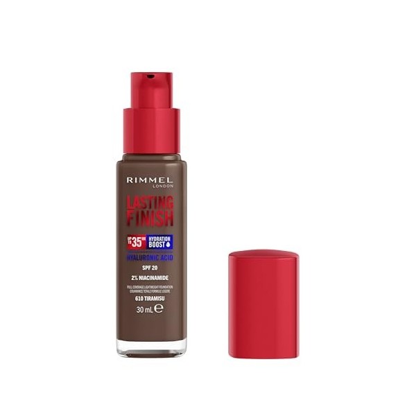 Rimmel London Lasting Finish 35 Hour, 610 Tiramisu, fond de teint, longue tenue, hydratant, formule vegan, couvrance totale, 