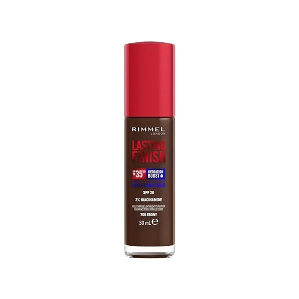 Rimmel London Lasting Finish 35 Hour, 700 Ebony, fond de teint, longue tenue, hydratant, formule vegan, couvrance totale, 30 