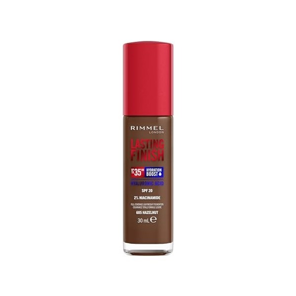 Rimmel London Lasting Finish 35 Hour, 605 Hazelnut, fond de teint, longue tenue, hydratant, formule vegan, couvrance totale, 