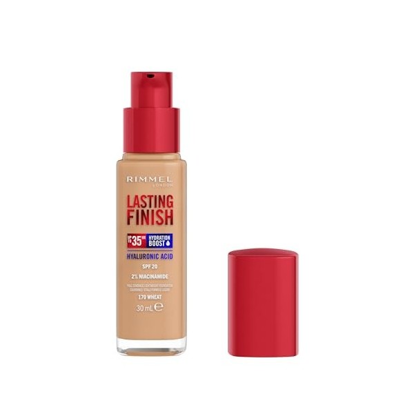 Rimmel London Lasting Finish 35 Hour, 170 Wheat, fond de teint, longue tenue, hydratant, formule vegan, couvrance totale, 30 