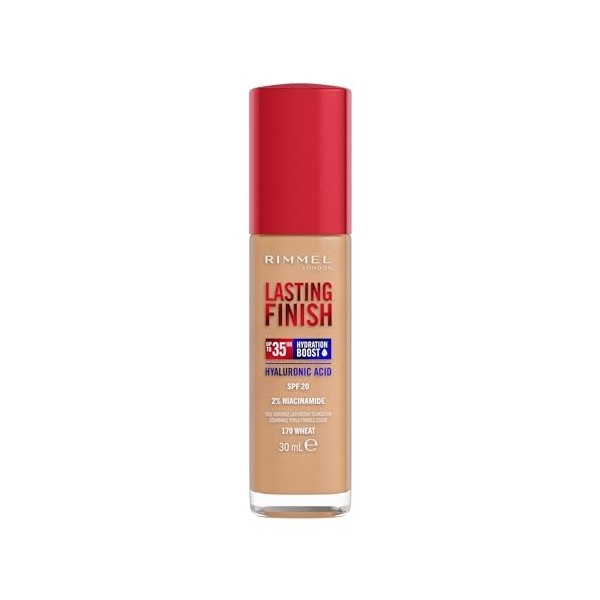 Rimmel London Lasting Finish 35 Hour, 170 Wheat, fond de teint, longue tenue, hydratant, formule vegan, couvrance totale, 30 