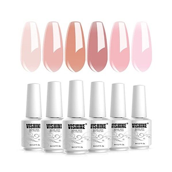 Vishine Vernis Gel Semi Permanent Transparent Couleur Naturelle Rose Nu French Manucure Transparent Gelée de Cristal Soak Off...