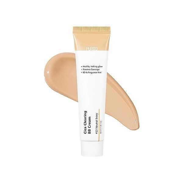 PURITO| Crème BB Cica Clearing, 13 Neutral Ivory, 1 fl.oz/30 ml, crème BB végétalienne, fond de teint, non testé sur les anim