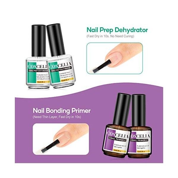 COSCELIA Nail Primer et Déshydrateur pour Ongle Primer Vernis Semi Permanent avec Déshydrateur Ongle Gel UV Poudre Acrylique 