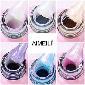 AIMEILI Vernis Semi Permanent Brillant Perle Gel, Nacré avec Fil Shell Glitter Vernis à Ongles Gel UV LED Soak Off 6 Couleurs