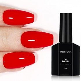 TOMICCA Vernis Semi Permanent Rouge Couleurs, 15ml Nail Art Red Gel Polish UV/LED Soak Off Vernis Gel.