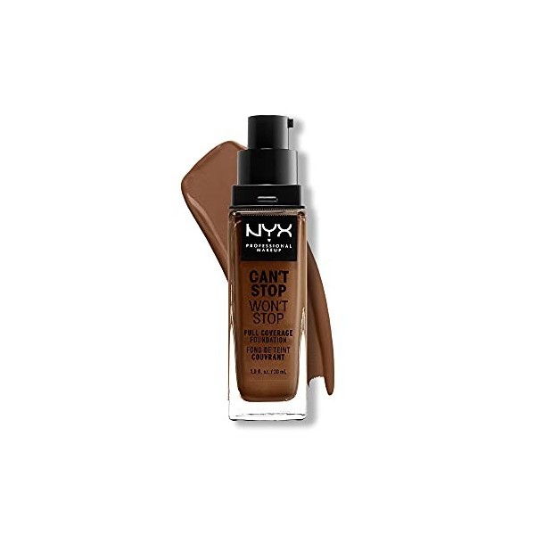 NYX Professional Makeup Fond de Teint Liquide Couvrant Tenue 24h Cant Stop Wont Stop, Waterproof, Fini Mat, Teinte : Mocha