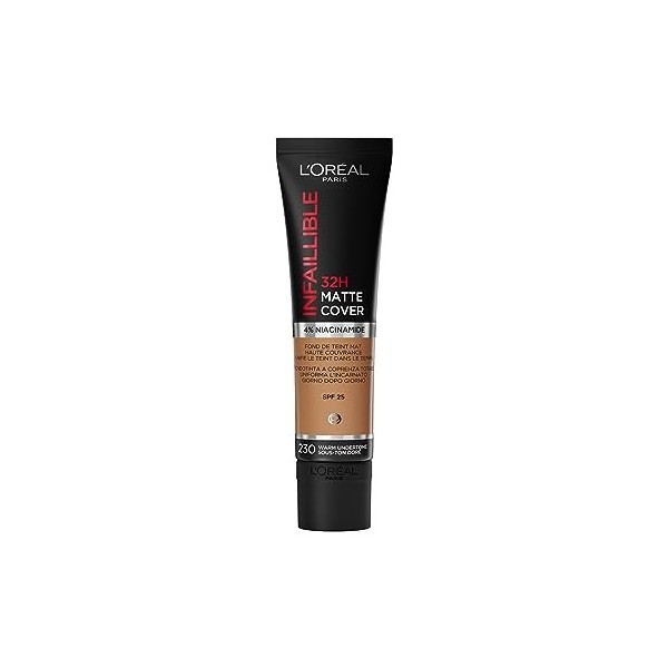 LOréal Paris - Fond de Teint Mat Haute Couvrance Waterproof - Longue Tenue - Léger & Matifiant - SPF 25 - Infaillible 32H Ma