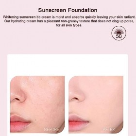 ERYUE Fond de Teint crème Solaire blanchissant 3 en 1, crème BB Isolante Anti-cernes imperméable, contrôle de lhuile de Fond