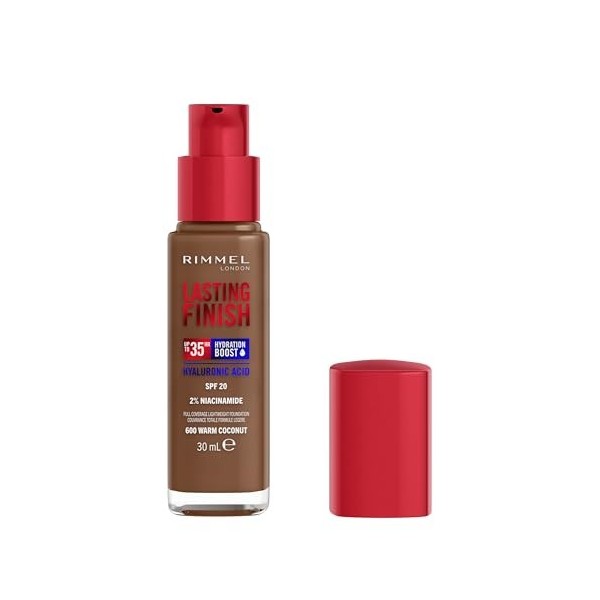 Rimmel London Lasting Finish 35 Hour, 600 Warm Coconut, fond de teint, longue tenue, hydratant, formule vegan, couvrance tota