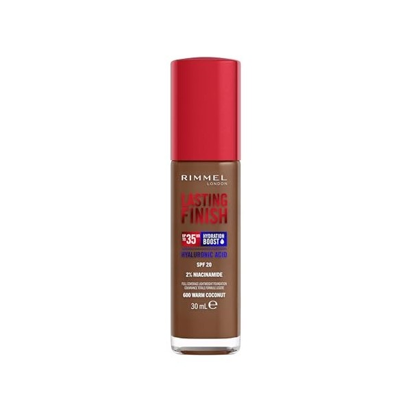 Rimmel London Lasting Finish 35 Hour, 600 Warm Coconut, fond de teint, longue tenue, hydratant, formule vegan, couvrance tota