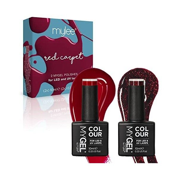 MyGel by MYLEE Red & Glitter Duo Vernis à Ongles Gel Set 2x10ml UV/LED Nail Art Manucure Pédicure pour Usage Professionnel et