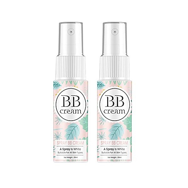 2PCS Whitening Spray, 20ml Crème BB spray hydratante, Spray BB Cream Crème de Teint Fond de Teint Hydratant Léger et Respiran