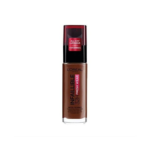 LOréal Paris - Fond de Teint Fluide Infaillible 24h Fresh Wear - Tous Types de Peaux - Teinte : Ebène 390 - 30 ml